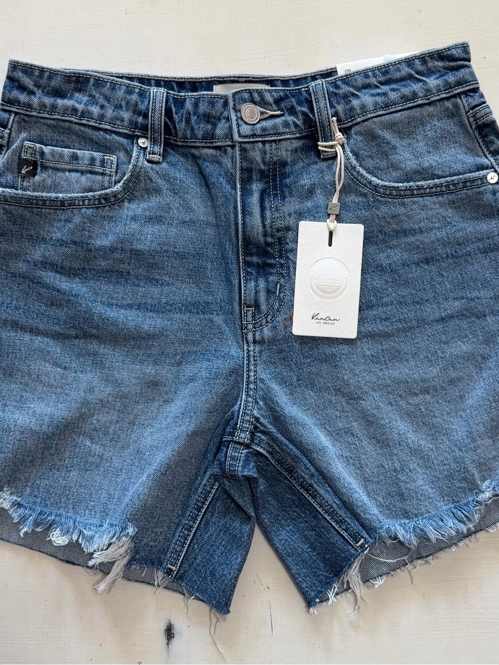 KanCan Distressed Denim Cutoff Shorts - Medium Blue Wash